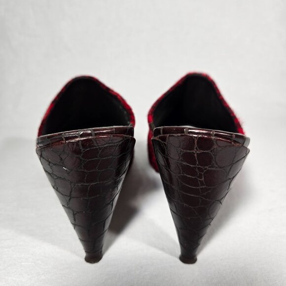 RARE Vintage Y2K Mobwife LEATHER Red & Black Animal Print Heel Sandals Size 8.5M - Picture 6 of 17